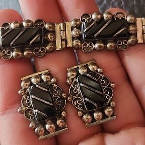 VTG Sterling Silver & Black Stone Jewelry Set